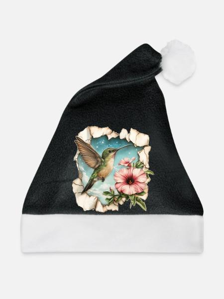 Kolibri mit Blüte - Weihnachtsmütze - Schwarz/Weiß