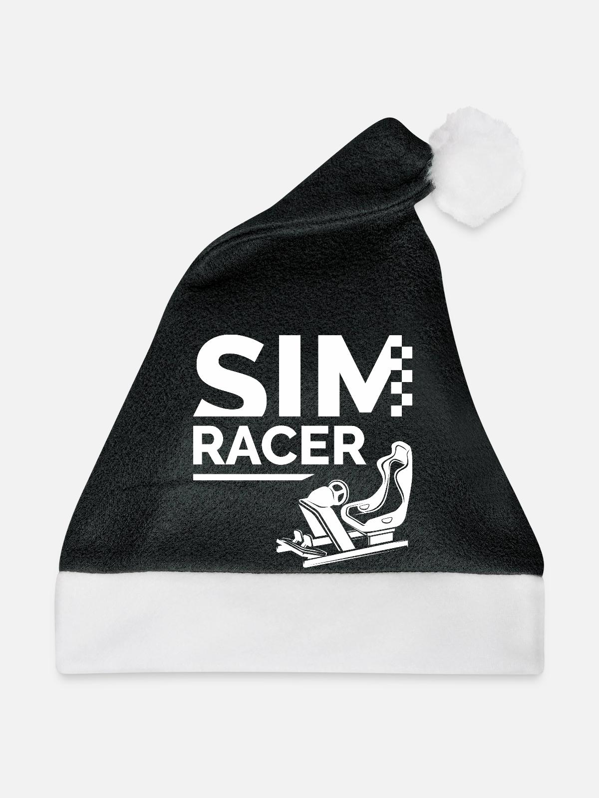 Simracing Logo mit Simulator Cockpit - Weihnachtsmütze - Schwarz/Weiß - Vorne