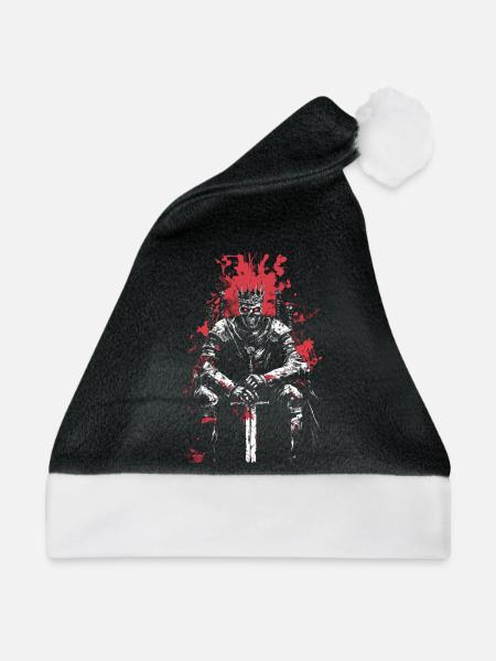 Untoter König mit Schwert – Dark Fantasy Art - Weihnachtsmütze - Schwarz/Weiß - Vorne