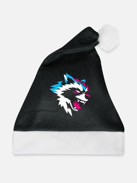 Neon Wolf Kopf – Aggressives Gaming Design - Weihnachtsmütze - Schwarz/Weiß - Vorne