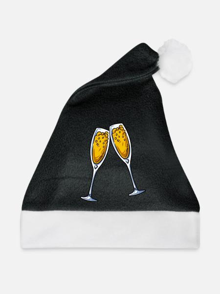 Neujahr Sektgläser Sekt - Weihnachtsmütze - Schwarz/Weiß - Vorne
