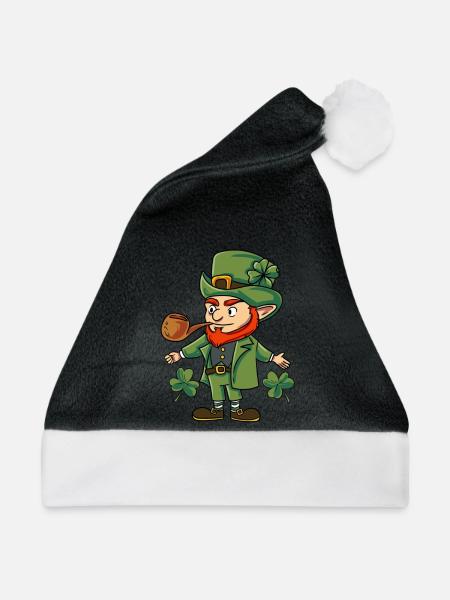 Leprechaun Kobold Irland - Weihnachtsmütze - Schwarz/Weiß - Vorne