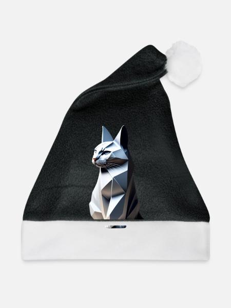 Gray Cat Origami Profil, - Weihnachtsmütze - Schwarz/Weiß