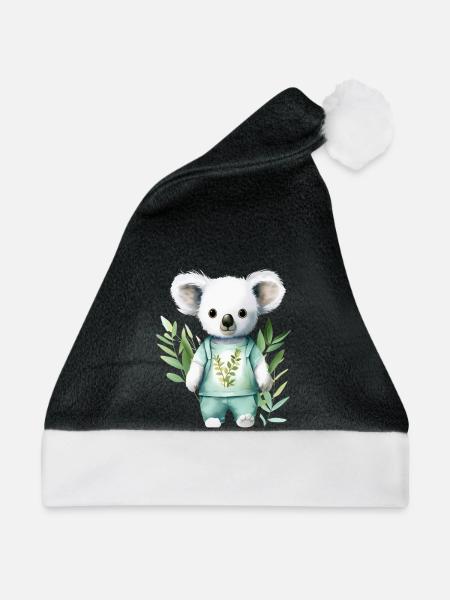 Eukalyptus-Träumer: Koala-T-Shirt - Weihnachtsmütze - Schwarz/Weiß