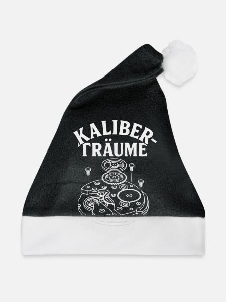Kaliber Traeume „Weißes Uhrwerk – Zeit in Bewegung - Weihnachtsmütze - Schwarz/Weiß - Vorne