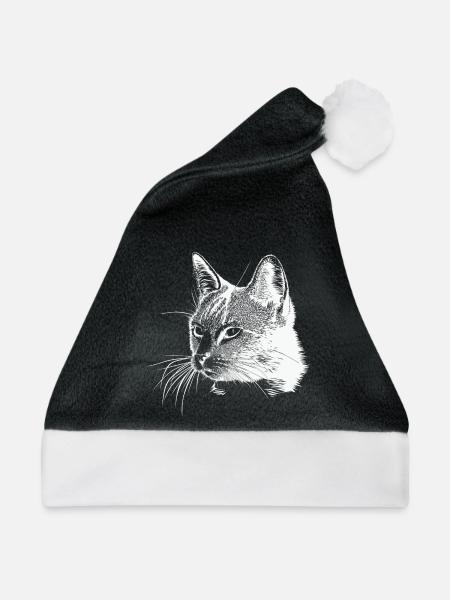 Katzenkopf - Weiß - Weihnachtsmütze - Schwarz/Weiß - Vorne