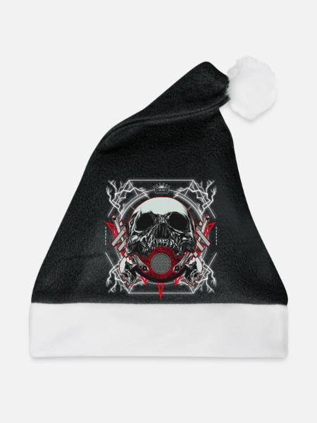 Schädel Kunstwerk mit Blitz - Weihnachtsmütze - Schwarz/Weiß - Vorne