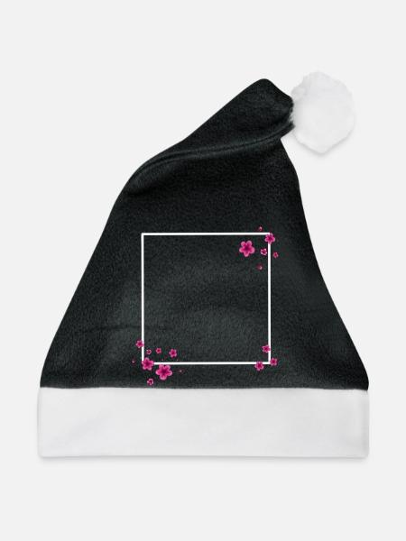 Quadrat Blüten Pink - Weihnachtsmütze - Schwarz/Weiß