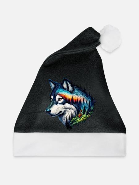Wolf - Weihnachtsmütze - Schwarz/Weiß