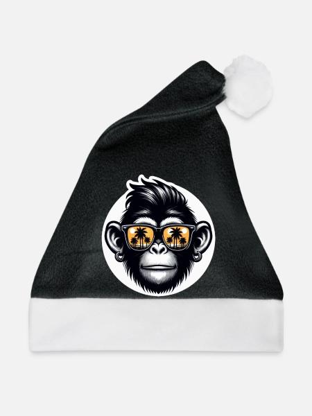 Affe Brille Palmen - Weihnachtsmütze - Schwarz/Weiß - Vorne