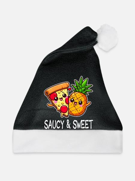Cartoony Friend Ananaspizza - Weihnachtsmütze - Schwarz/Weiß