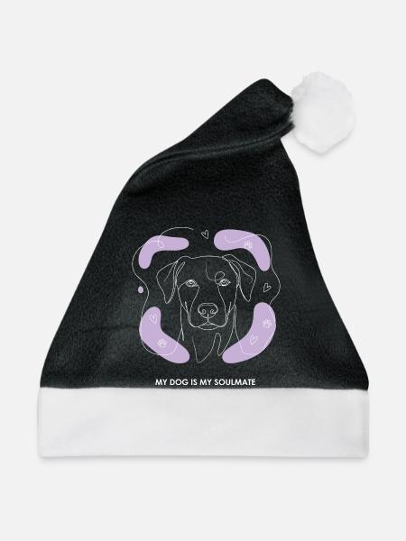 Hund Soulmate Line Art - Weihnachtsmütze - Schwarz/Weiß