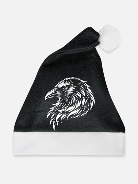 Tribal Rabe – Mystisches Vogel Motiv - Weihnachtsmütze - Schwarz/Weiß - Vorne