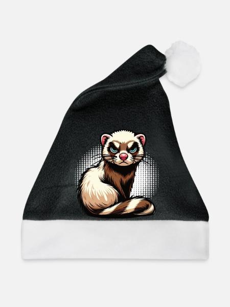 Frettchen Frettchenhalter Frettchenbesitzer - Weihnachtsmütze - Schwarz/Weiß - Vorne