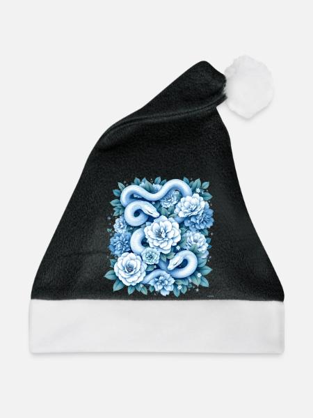 Hellblaues Snakes Rosenbeet-Design. - Weihnachtsmütze - Schwarz/Weiß