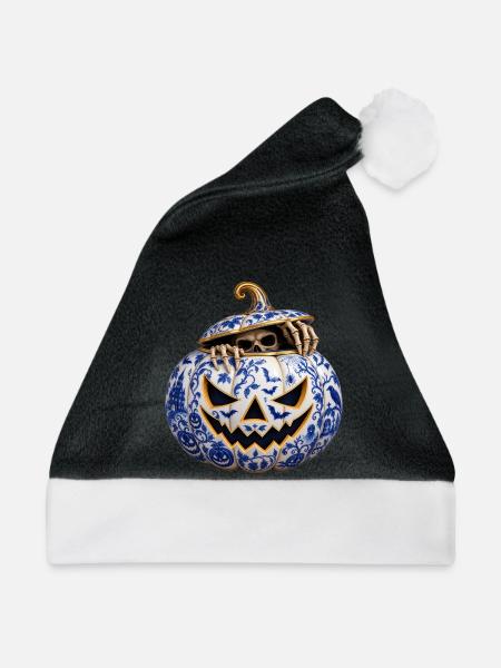 Halloween-Porzellan-Kurbis - Weihnachtsmütze - Schwarz/Weiß