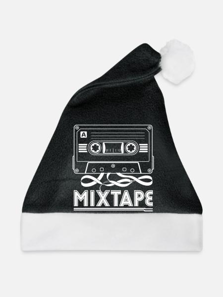 Mixtape Retro Kassette 80er 90er Musik T-Shirt - Weihnachtsmütze - Schwarz/Weiß - Vorne