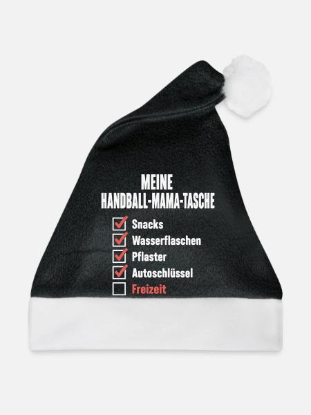 Handball Mama Tasche – Snacks, Pflaster, Freizeit? - Weihnachtsmütze - Schwarz/Weiß - Vorne