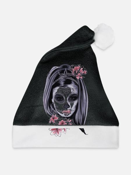 Frau mit Maske - Weihnachtsmütze - Schwarz/Weiß