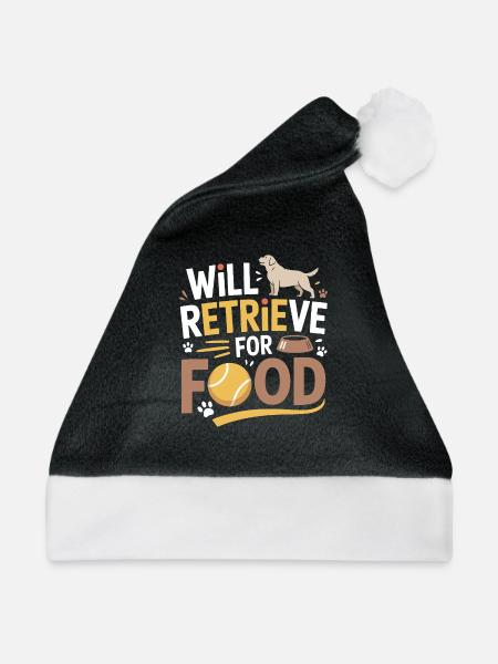 Wird für Futter apportieren Labrador Lustiger Hund - Weihnachtsmütze - Schwarz/Weiß - Vorne