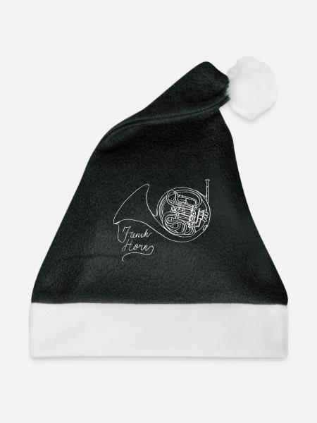 Waldhorn Oneline Art - Waldhorn - Weihnachtsmütze - Schwarz/Weiß - Vorne