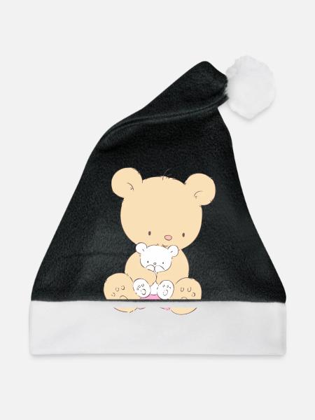 Bear with Teddy Bear - Weihnachtsmütze - Schwarz/Weiß