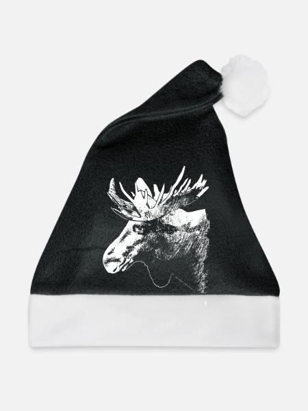 Elch - Moose - Weihnachtsmütze - Schwarz/Weiß