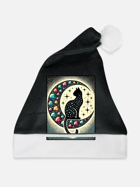 Schwarze Katze Luna - Weihnachtsmütze - Schwarz/Weiß