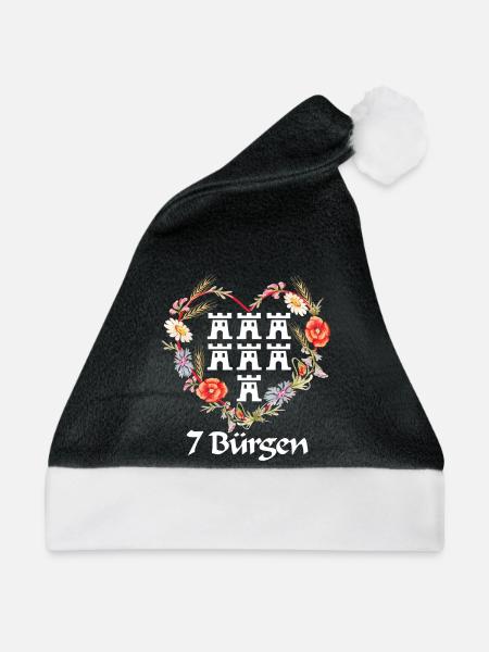 Siebenbuerger Design mit Wappen und Blumenmotiv - Weihnachtsmütze - Schwarz/Weiß - Vorne