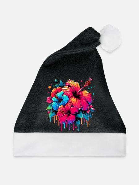 Hibiskusblüten - Weihnachtsmütze - Schwarz/Weiß