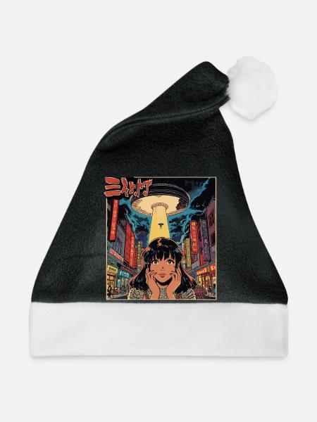 Manga UFO Invasion Neon Stadt - Weihnachtsmütze - Schwarz/Weiß