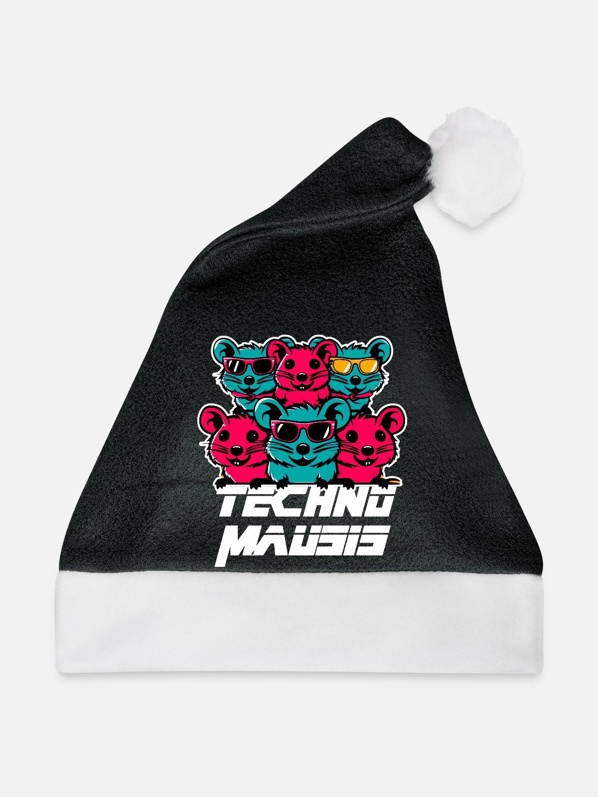 Techno Mausis - Weihnachtsmütze - Schwarz/Weiß - Vorne