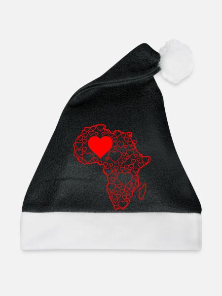 Herz-Silhouette Afrikakarte aus Herzen - Weihnachtsmütze - Schwarz/Weiß