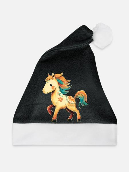 Pferd Pony - Weihnachtsmütze - Schwarz/Weiß