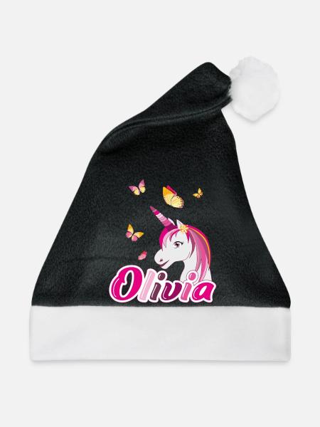 Olivia Einhorn mit Schmetterlingen - Weihnachtsmütze - Schwarz/Weiß - Vorne