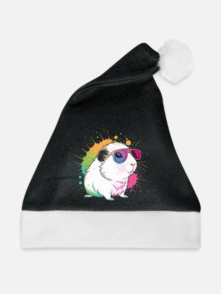 Hamster Pop Art Bunte Brille - Weihnachtsmütze - Schwarz/Weiß