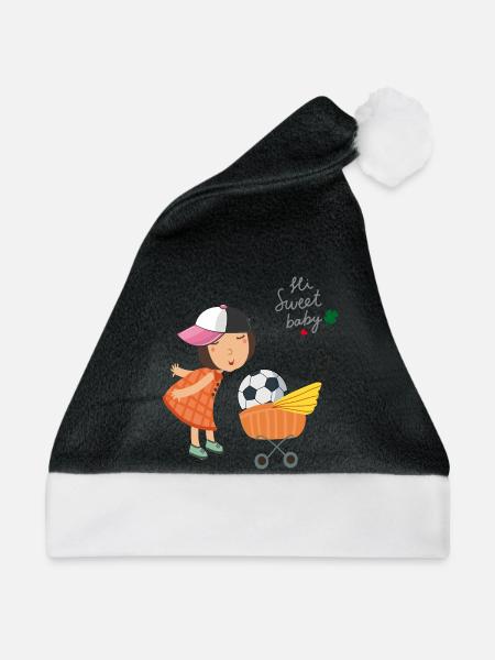 Kleines Mädchen mit Fußball - Weihnachtsmütze - Schwarz/Weiß