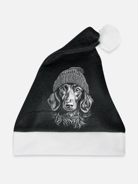 Langhaardackel Pudelmütze Hunde Hund Teckel Dackel - Weihnachtsmütze - Schwarz/Weiß - Vorne