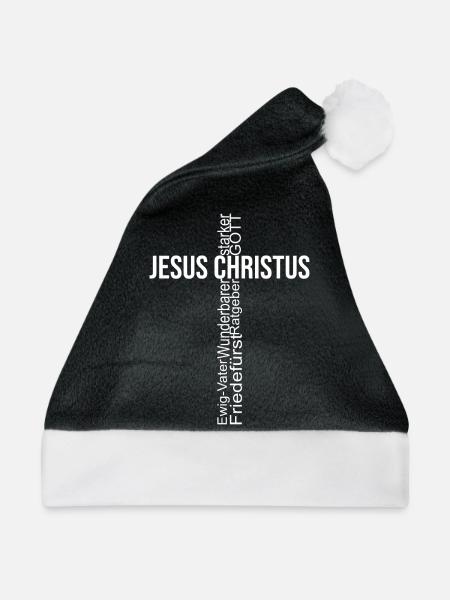 Kreuz - Namen des Herrn JESUS CHRISTUS - Weihnachtsmütze - Schwarz/Weiß - Vorne