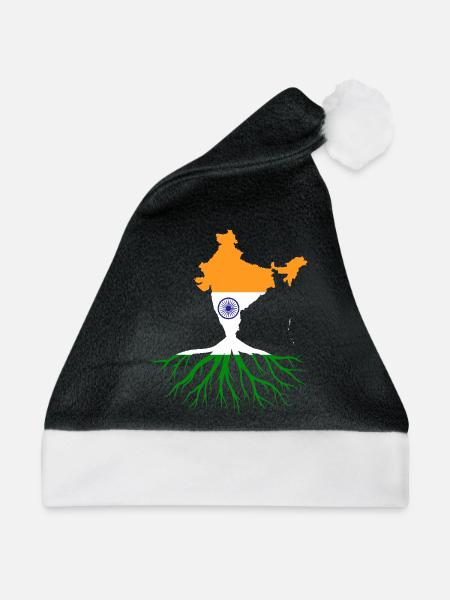 Indische Wurzeln Indische Flagge - Weihnachtsmütze - Schwarz/Weiß - Vorne