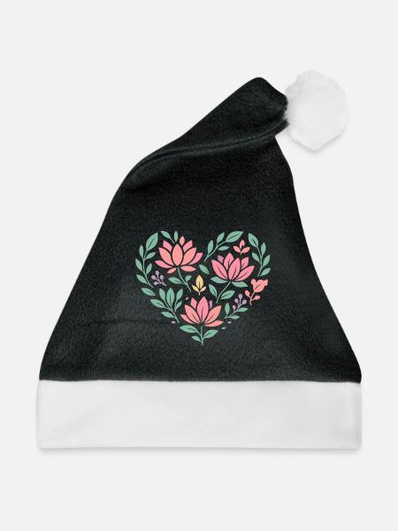 Herzförmige Lotusblüten - Weihnachtsmütze - Schwarz/Weiß - Vorne