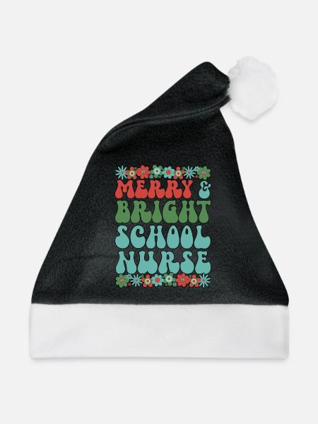 School Nurse Christmas RN School Nursing Xmas Gift - Weihnachtsmütze - Schwarz/Weiß - Vorne