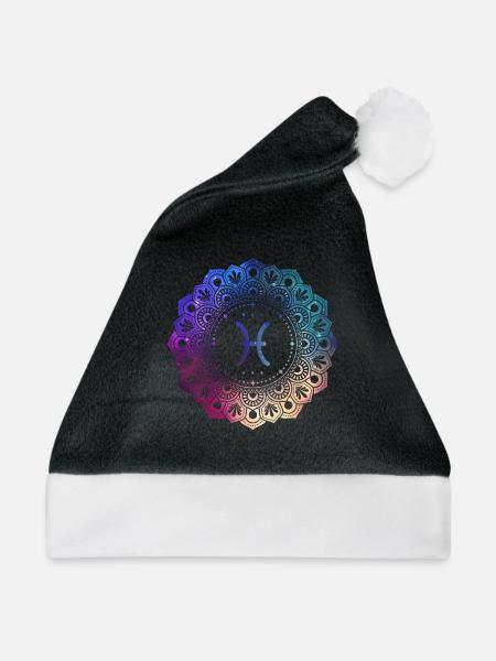 Fische Sternzeichen Symbol Mandala - Weihnachtsmütze - Schwarz/Weiß - Vorne