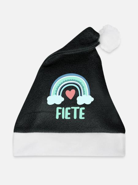 Fiete Name Regenbogen Baby - Weihnachtsmütze - Schwarz/Weiß - Vorne