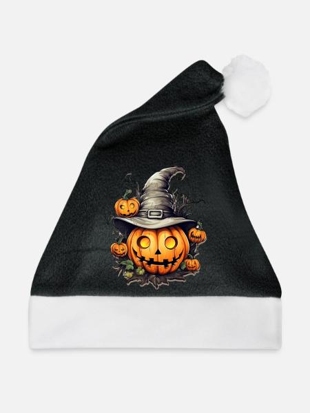 Kürbiskopf mit Hexenhut, Halloween - Weihnachtsmütze - Schwarz/Weiß