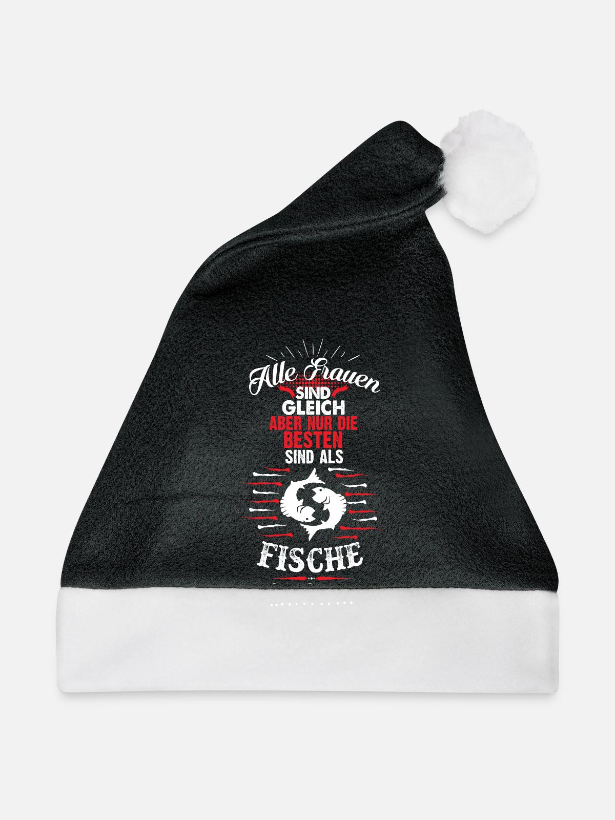 Fische Sternzeichen - Weihnachtsmütze - Schwarz/Weiß - Vorne