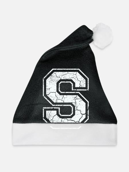 Buchstabe S in weiß im Vintage-Look - Weihnachtsmütze - Schwarz/Weiß