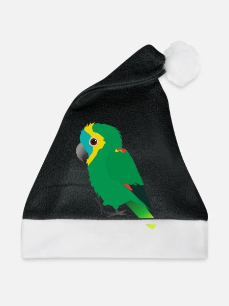 Amazonas-Papagei mit blauer Front - Weihnachtsmütze - Schwarz/Weiß - Vorne