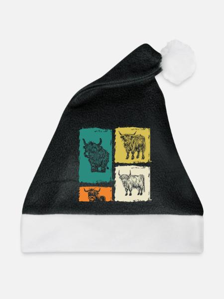 Kuh Rind Hochlandrind - Weihnachtsmütze - Schwarz/Weiß - Vorne