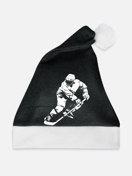 Eishockeyspieler Zeichnung - Weihnachtsmütze - Schwarz/Weiß